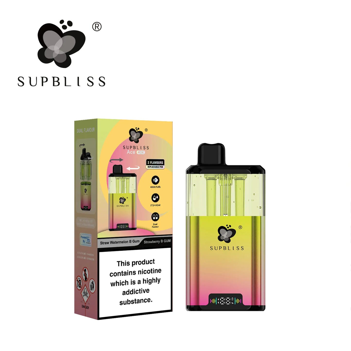 Supbliss Ace 40K Dual Flavors Pod System 24 Flavors and 2 Nicotine Strengths Available