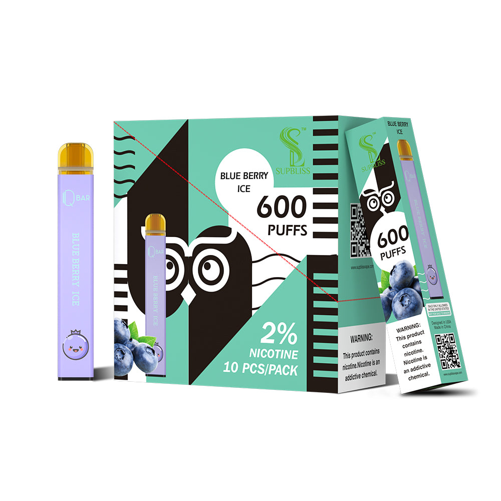 Supbliss 2% Nic 600 puffs Qbar 10 flavors available disposable vape pen