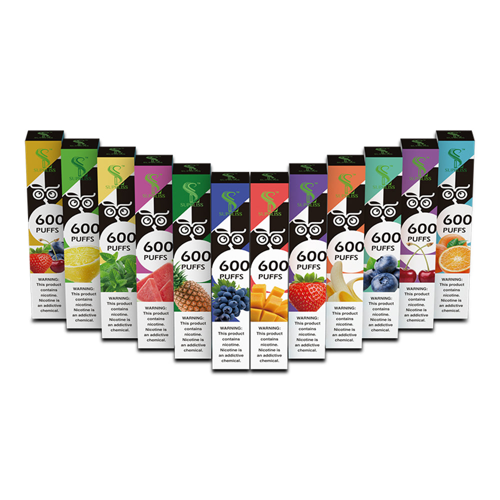Supbliss 2% Nic 600 puffs Qbar 10 flavors available disposable vape pen