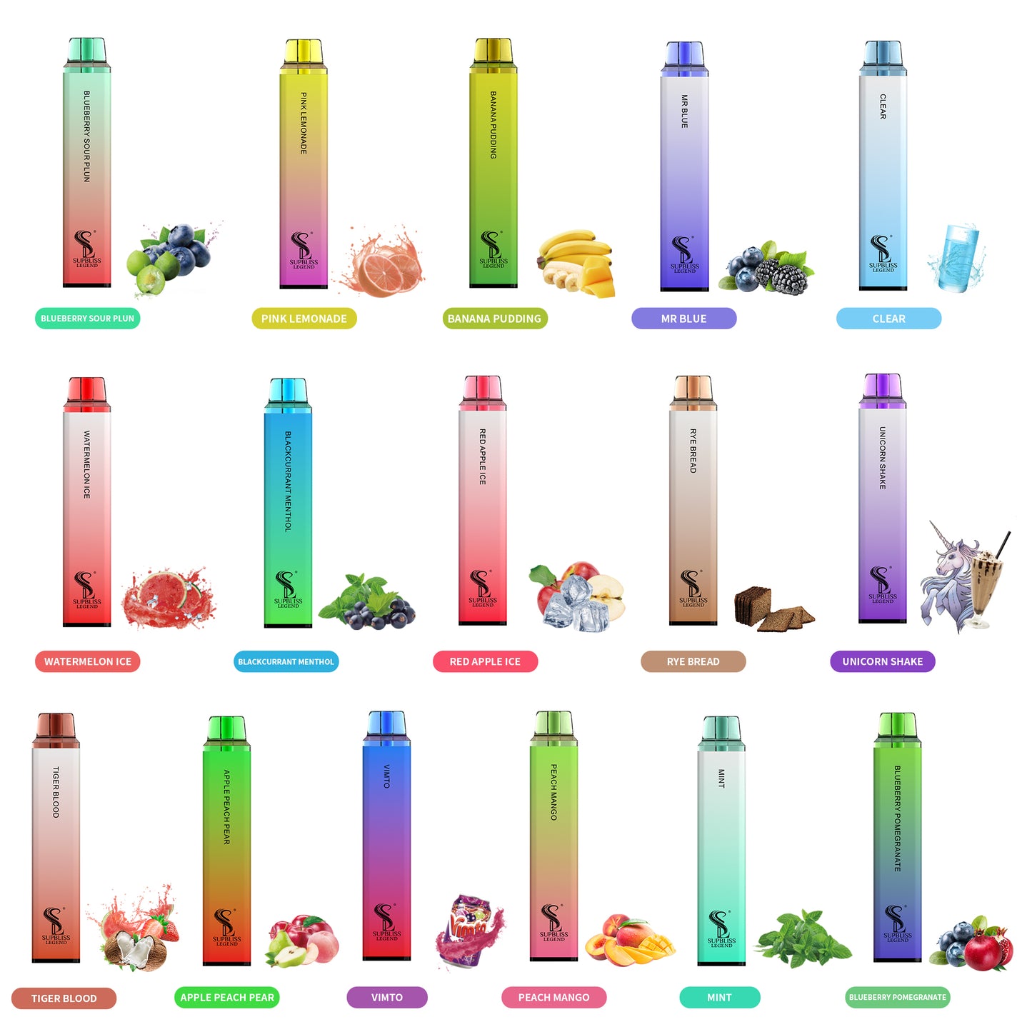 Supbliss Legend 3800 Disposable Vape, 16 Flavors and 4 Nicotine Strengths Available