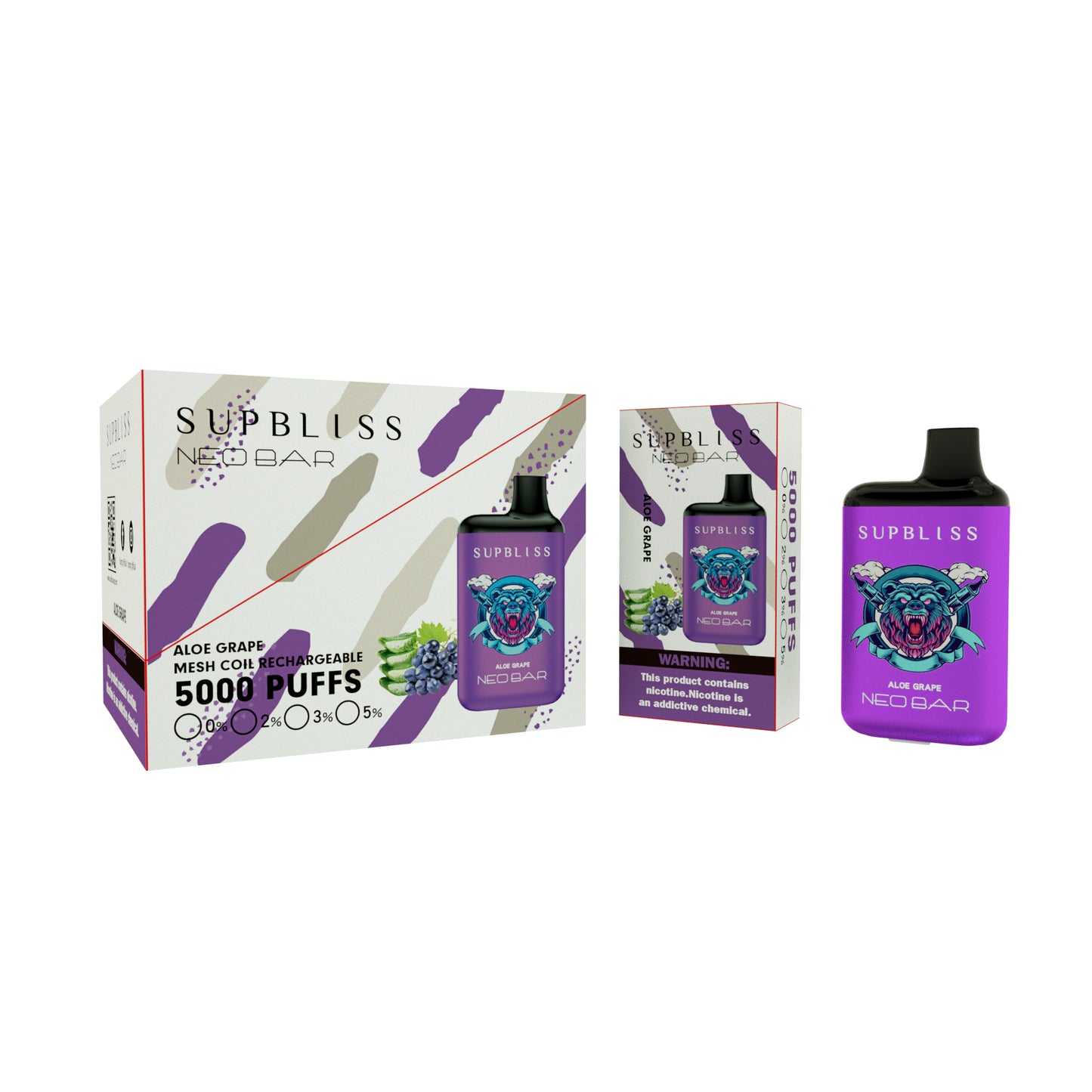 Supbliss Neo Bar 5000 Disposable Vape, 13 Flavors and 4 Nicotine Strengths Available