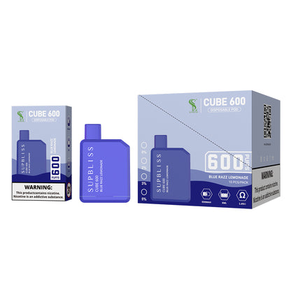 Supbliss Cube 600 TPD Compliant Disposable Vape, 11 Flavors and 4 Nicotine Strengths Available