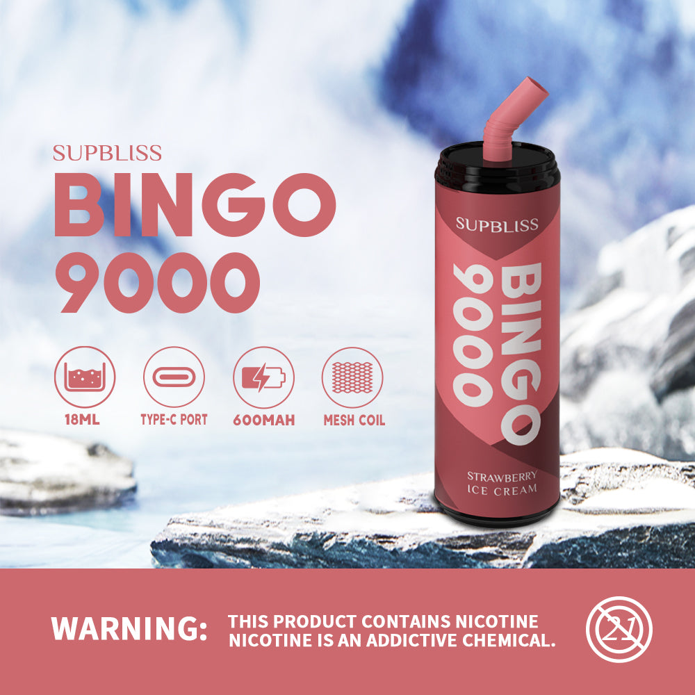 Supbliss Bingo 9000 Disposable Vape, 12 Flavors and 4 Nicotine Strengths Available